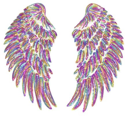 Xvbhaq 1 Paar Engelsflügelm, Pailletten Aufnäher, Glitzer Flügel für Aufnähen, Aufbügeln Kleidung, Applique, Rucksack, Reparatur, Basteln, Dekoration