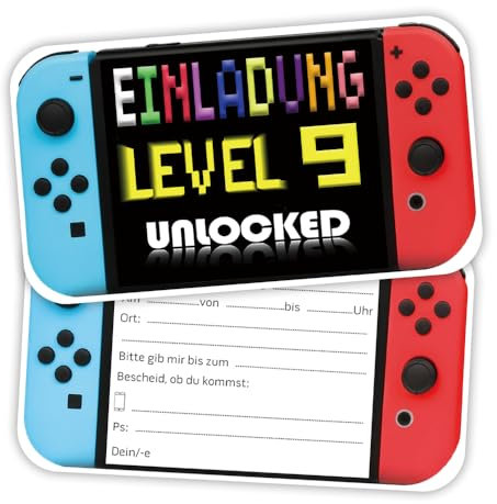 ZELAITE 12x 9. Geburtstag Gaming EINLADUNGSKARTEN KINDERGEBURTSTAG Junge Mädchen, Video Gaming Spiel Einladungskarten, Gaming Geburtstagseinladungen Geburtstagseinladungen Kinder Mädchen Junge (D)