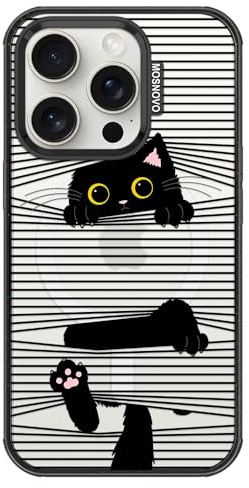 MOSNOVO Coque Magnétique pour iPhone 15 Pro, Protection Militaire 10ft, Compatible avec MagSafe, Coque Antichoc pour iPhone 15 Pro - Chat Noir caché