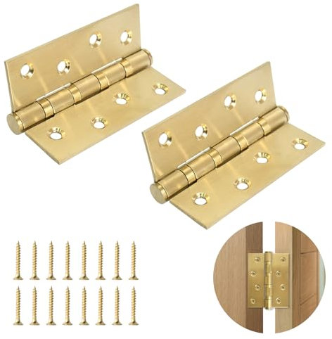1 Pair 3mm Door Stainless Steel Hinges, All-Steel Ball Bearings Hinges for Wood, Silent and Wear-Resistant, Gold Door Hinge-75 * 100mm