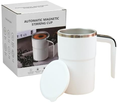 Stirring Coffee Mug, Coffee Cup, Tea Mug, Automatic Rechargeable Magnetic Mixer 3.15x5.43 Inches for Convenient Home & Workplace Drink Mixing Solution, Black, White