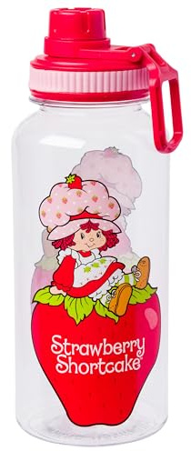 Silver Buffalo Strawberry Shortcake Sitting, Plastic Water Bottle, 32oz | Twist Spout, Sticker Set, Orange Blossom, Raspberry Torte and Pupcake, 0.95 Liters