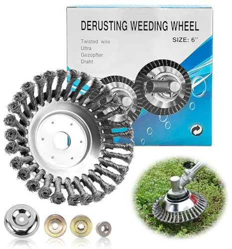 LUMOOM Profi Unkrautbürste für Freischneider, Wildkrautbürste für Motorsense mit 25,4 mm Bohrung und Installationszubehör, Drahtbürste Freischneider für effektive Moosentfernung (6 Zoll)
