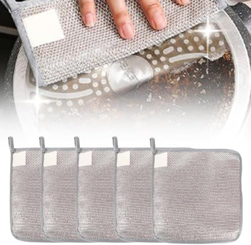 5 Pcs Trapos de Limpieza de Alambre Multiusos, Paños de Esponja para Fregar Tres Capas de Trapo Espesante en Seco y Húmedo, Multipurpose Wire Dishwashing Rag, Reusable Hanging Wire Dishwashing Rags