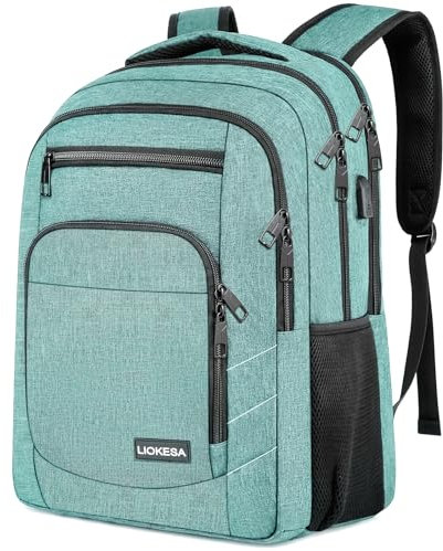Liokesa Rucksack Herren, 15,6 Zoll Wasserdichte Schulrucksack Jungen Teenager für Schule, Arbeit Rucksack mit USB-Ladeanschluss, für Wandern Reisen, Schule, Business, Oxford,Grün