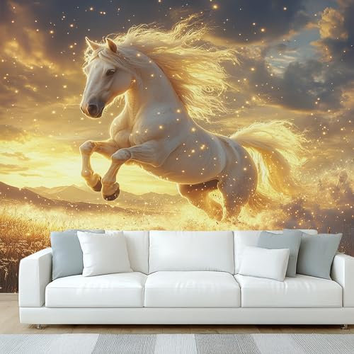 NOGAWA Papier Peint Motif Cheval, 3D Panoramique Papier Peint Cheval, Papier Mural Decoratif Pour Salon, Chambre, Tapisserie Murales, Décoration Murale 300x210cm