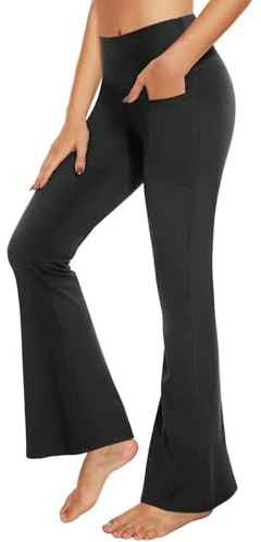 Lishang Bootcut Sport Leggings Schlaghose Damen mit Taschen Flared für Yogahose Damen Sporthose Jogginghose High Waist für Fitness Outdoor Freizeit Jazzpants Schwarz M