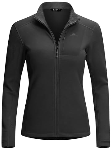 Pioneer Camp Damen Fleecejacke ohne Kapuze mit Stehkragen Midlayer Jacke | Leichte, Atmungsaktives,Hohe Elastizität Fleece-Hoodie mit Reißverschluss Winddicht für Klettern, Skifahren & Wandern