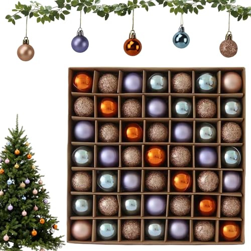 Mervokl 49 Stück Weihnachtskugeln Baumschmuck,3cm Orange Violett Blau Christbaumkugeln Set Klein Hängende Weihnachts Kugeln Plastik Dekoration Weihnachtsbaumkugeln für Weihnachten Hochzeit Party