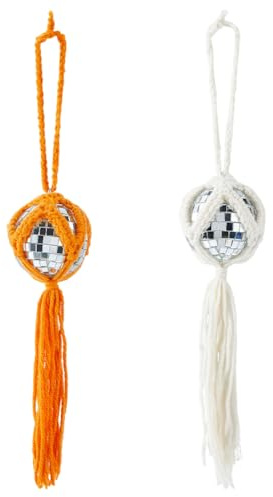 SUPERFINDINGS 2PCS Disco Ball handmade Car Charm Rear View Mirror Hanging Ornament Mini Disco Mirrorball Charm Cute Disco Decor for Vehicle Interior Rearview Pendant