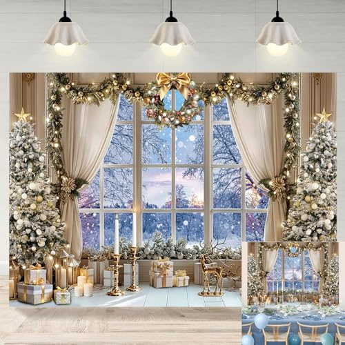 Weihnachts-Fensterhintergrund, weiß, Winter, Schnee, Wald, Szene, Weihnachtsbaum, Fotografie, Hintergrund, Weihnachten, Familie, Urlaub, Party, Innenbereich, Wohnzimmer, Dekoration, Banner