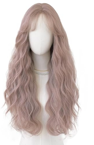 Rosa Perücke Highlight Lace Front Long Wave With Bangs Für Frauen Täglich Party Cosplay Verwendung