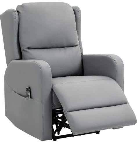 HOMCOM Relaxsessel Elektrisch Fernsehsessel mit 3D Knetmassage Grau | Massagesessel mit Liegefunktion, Gepolstert TV Sessel mit Fernbedienung, Fußteil und Seitentasche, Ledermischung