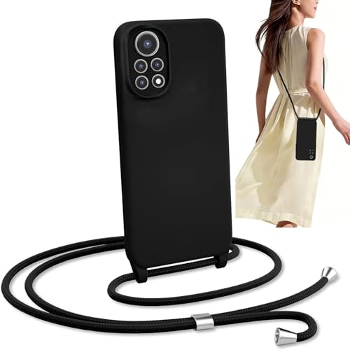 BEENTRYS pour Xiaomi Redmi Note 11 Pro/Note 11 Pro+/Note 12 Pro 4G Coque avec Cordon de Collier,Silicone Liquide Housse de Telephone TPU Souple Filles Antichoc Étui Bandoulière Réglable Lanyard-Noir