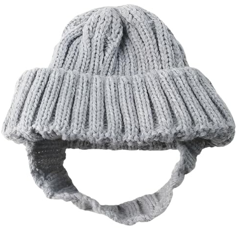 HTU Soft Knit Dog Beanie Elastic Warmer Dog Hat Ear-Exposing Cat Headgear (Grey M)
