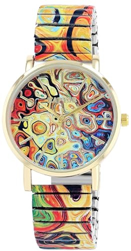 Raptor Ausgefallene Damenuhr Bunt Grün Regenbogen | Armbanduhr Damen außergewöhnlich mit Zugarmband | Besondere Damenarmbanduhr – Modische Uhr Frauen Senioren