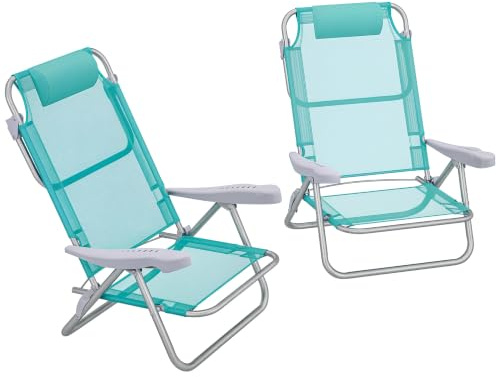 Outsunny 2er Set Campingstühle mit 6-Fach verstellbar Rückenlehne Türkis | klappbar Campingstuhl mit Kopfstütze, Faltstuhl faltbar Anglerstuhl Outdoor Anglersessel bis 120 kg für Garten Strand