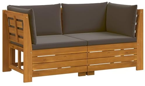 vidaXL Outdoor-Sofagarnitur mit Kissen 2 Stück Braun Massivholz Akazie, Akazienholz-Sofa, UV-beständiger Lounger, wetterfeste Couch, modulare Sitzgelegenheit für Gartenmöbel
