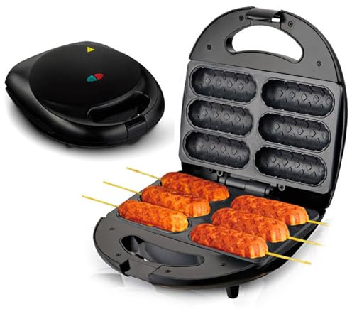 Depisuta Macchina per la Produzione di Corn Dog Antiaderente a 6 Fori (EU) | 750 W, Riscaldamento bifacciale, tostapane per hot dog, per preparare 6 corn dog, per la famiglia di snack bar di