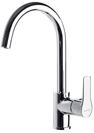 Ramon Soler - Grifo de Cocina Monomando con Caño Cisne Cromado, Ahorro de Agua S2, Diseño Moderno, Serie Titanium