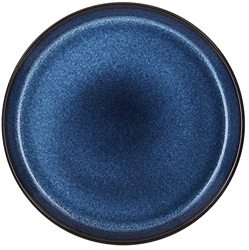 BITZ Assiette, assiette à gâteau, assiette à dessert en grès, 21 cm de diamètre, noir/bleu foncé