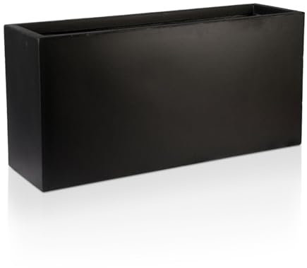 IDEALIST 100cm Planter | Black Reinforced Stone Garden Trough | Rectangle Plant Pot | Garden Planter with Drainage Holes L100 W36 H51 cm, 185 litres