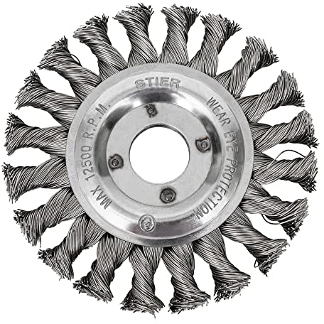 STIER Rundbürste 115 mm für Winkelschleifer, Bohrung 22,2 mm, gezopft, Edelstahl, Drahtbürste, Winkelschleifer Bürste, Schleifbürste, Topfbürste Winkelschleifer