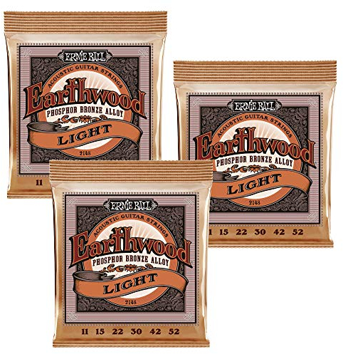 Ernie Ball 2148 Earthwood Lot de 3 cordes pour guitare acoustique Bronze Phosphore 11-52