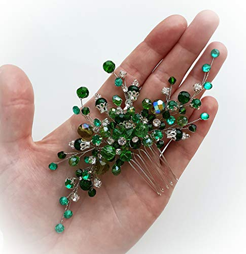 Deniferymakeup Grüner Braut-Haarkamm, Hochzeits-Haarkamm, Hochzeits-Haarteil, Brautschmuck, Haarspange, Haarnadel