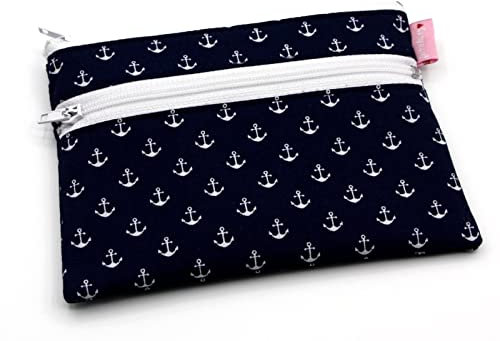 Kleine Anker Mini Portemonnaie mit 2 Reißverschluß Fächern Blau Maritimer Geldbeutel Stoff