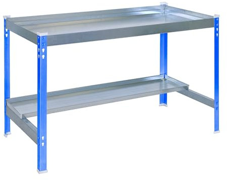 Simonrack - Établi métallique 2 Niveaux - 840 x 1500 x 600 mm - KIT SIMONGARDEN Desk - Bleu - Galvanisé