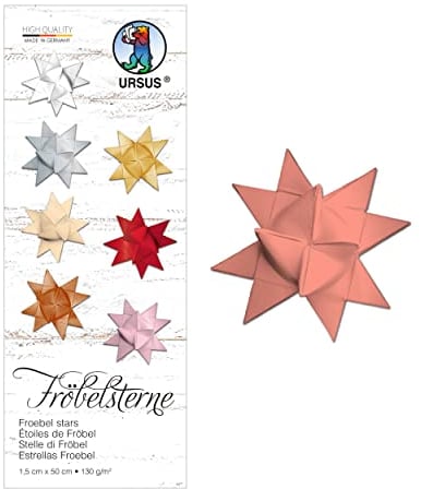 Ursus 3210042 - Papierstreifen für Fröbelsterne, koralle, aus Tonzeichenpapier 130 g/qm, ca. 1,5 x 50 cm, 80 Streifen für ca. 20 Sterne, Bastelklassiker zur Weihnachtszeit