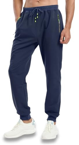 Tansozer Jogginghose Herren Baumwolle Sporthose Männer Lang Trainingshose mit Reißverschluss Taschen Blau XL