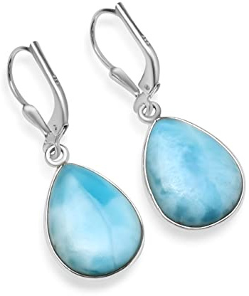 Silver Palace 925 Sterling Silber natürliche Larimar Drop Dangle Ohrringe für Frauen