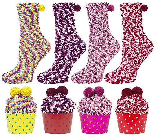 YSense Snug Geschenke für Frauen Kuschelsocken Damen Winter Warme Cupcake Flauschige Kuschelsocken Weihnachtsgeschenke Kuschelsocken Damen 39-42 Valentinstag Geburtstagsgeschenk MEHRWEG
