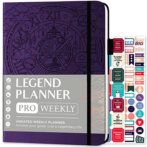 Legend Planner PRO - Agenda settimanale e mensile Deluxe per aumentare la produttività e raggiungere i tuoi obiettivi, agenda organizer per la gestione del tempo, non datata, copertina rigida +