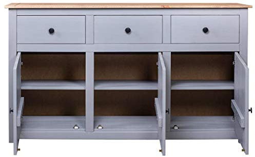 Festnight Sideboard Kommode Beistellschrank Mehrzweckschrank Anrichte Schrank 135 x 40 x 80 cm Massivholz Panama-Kiefer Grau