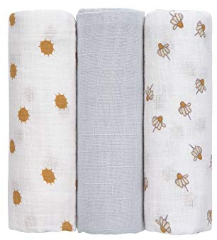 LÄSSIG Baby Puckdecke Spuckdecke Pucktuch Mulltuch 3er Set Baumwolle 85 x 85 cm/Swaddle & Burp Blanket L Adventure Dragonfly