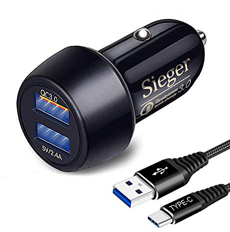 Car Charger For Samsung S20 S10 S10E Plus S9 S8,Note 8 9 10,Galaxy A20 A50 A40 A70 A51 A71 A80 A90 A20E A21 A31 A41,30W USB Car Cigarette Lighter Adapter Charger 2 port(QC3.0+2.4A)+1M USB Type C Cable