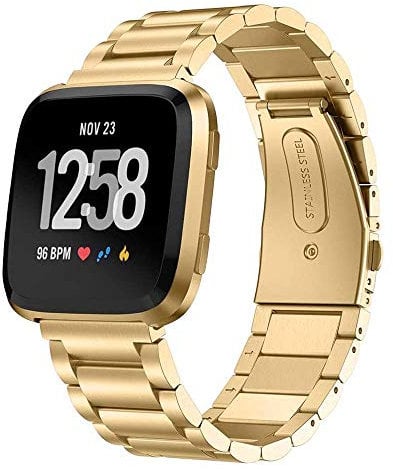 Stainless Steel Metal Strap for Fitbit Versa Smartwatch Accessories - Women & Men, Gold