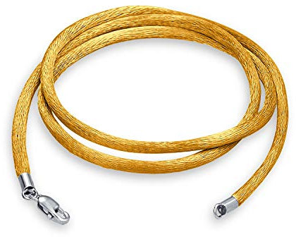 Bling Jewelry Cordino Pendente In Seta Satinata Dorata Gialla Con Tonalità D'Oro Per Donne, Uomini E Adolescenti Chiusura A Moschettone In Argento Sterling .925, Lunghezza 18 Pollici