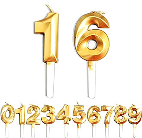 Geburtstag Zahl Kerzen, 1/6/16/61 JJubiläumstorten Dekoration, Gold Nummer Geburtstagskuchen kerzen, Kuchen Dekoration für Geburtstag Party Hochzeit Jahrestag Abschlussfeier Feier Lieferungen