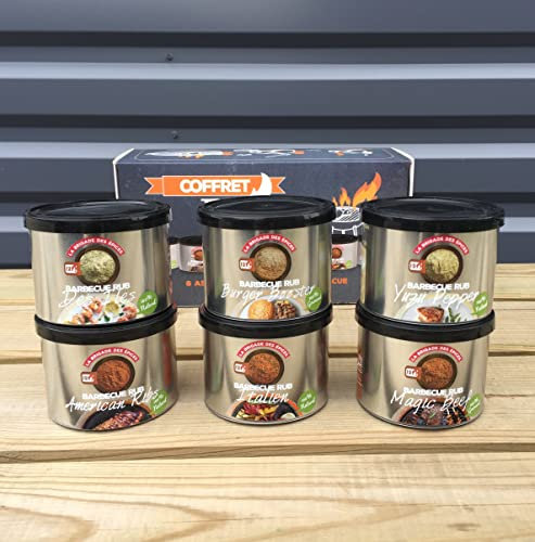 La Brigade des Épices - Coffret BBQ LOVER - Cadeau pour Hommes - 6 Marinades sèches et rubs pour Barbecue - Fabriquées en France & 100% Naturels