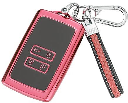 Coque de clé en TPU pour Renault 4 boutons, étui pour carte-clé Renault avec porte-clés en cuir, compatible avec Capteur Clio Kadjar Zoe