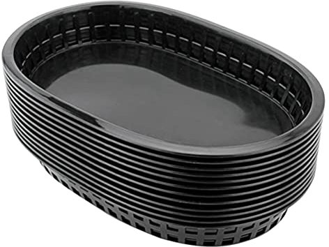 Angoily 12 Unidades de Cestas de Comida Rápida Estilo Retro Cesta Ovaladas de Plástico Reutilizables para Comida Rápida Patatas Fritas Hamburguesas Sándwiches Picnics Barbacoas Fiestas