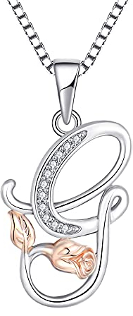 Starchenie Alphabet Rose Halskette Buchstabe G Halskette Zirkonia Anhänger 925 Sterling Silber Halskette für Damen