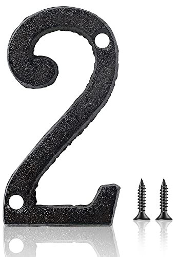 3 Inch Cast Iron House Numbers and Letters, Vintage Cast Iron Home Number Solid Metal Gate Mailbox Numbers, Matching Screws Included (Number 2)