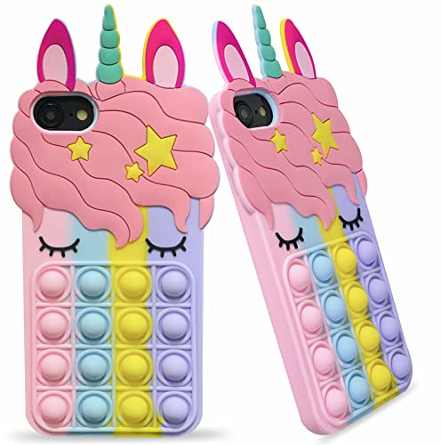 Unicorn Pop iPhone 7 Phone Case, Poppet iPhone 8 Silicone Case, Fidget iPhone 6s 7 8 SE2020 Phone Case, Poppet iPhone 6 Case, Girls Fidget Shockproof Phone Case Anti-Anxiety Stress Relief