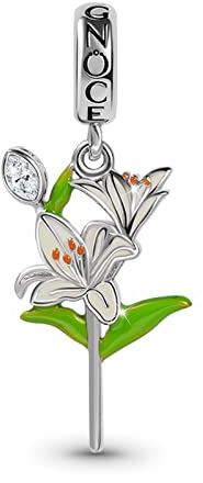 GNOCE Lilie Blume Anhänger Charm Sterling Silber Baumeln Charms Bead Fit Armband/Halskette Schmuck Geschenk Für Frauen Mädchen Tochter Herren
