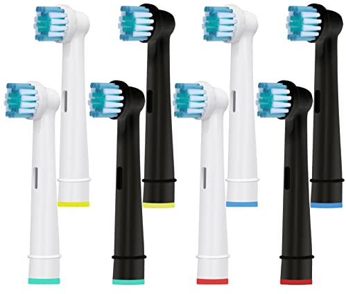 8 Stück Aufsteckbürsten kompatibel mit Oral B Elektrische Zahnbürste, Zahnbürstenaufsatz für Oral B Pro 2, Genius X, Pro 3, Vitality 100, Precision Zahnbürstenköpfe von HSYTEK - Schwarz/Weiß
